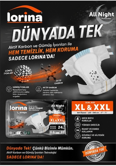 Aktif Karbon & Gümüş İyon Destekli Bel Bantlı Hasta Bezi XL - XXL 24'lü