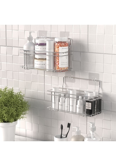Teknotel Yapışkanlı 2 Adet Banyo&mutfak Rafı Krom St320 Krom
