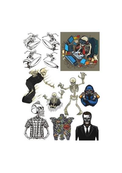 İskelet Kuru Kafa Sticker Set-2 15 Parça Telefon, Tablet, Defter, Laptop Sticker