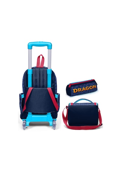 Coral High Çekçek Tekerlekli Üçlü İlkokul Çanta Seti Mavi Sarı Dragon Desenli Erkek Çocuk Setygn34013a Çok Renkli