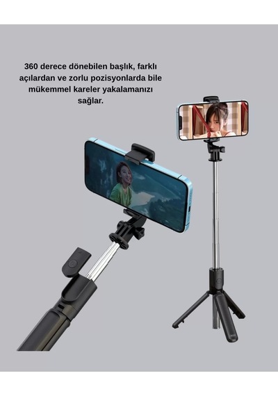Home Bluetooth Selfie Çubuğu 360 Dönebilen Başlık, Kablosuz Bağlantı