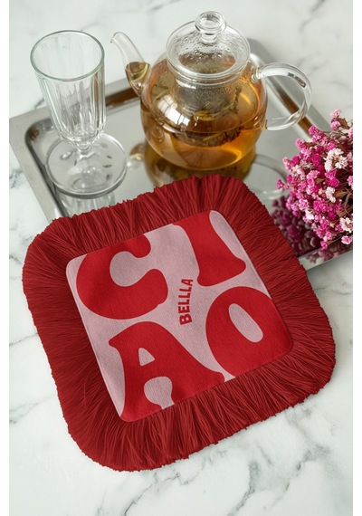 Retro Ciao Bella Saçaklı Sunum Peçetesi - Canlı Modern Kırmızı Altın Renkli Bardak Altlığı Mendil Fırtına Paslı Turuncu Retro Ciao Bella Saçaklı Sunum Peçetesi - Canlı Modern Kırmızı Altın Renkli Bardak Altlığı Mendil Fırtına Paslı Turuncu