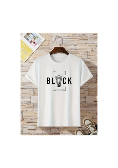 Caddemia Yaz  Moda Rahat Gevşek Yaratıcı Mektup Baskılı Spor Yuvarlak Boyun Kısa Beyaz 2XL