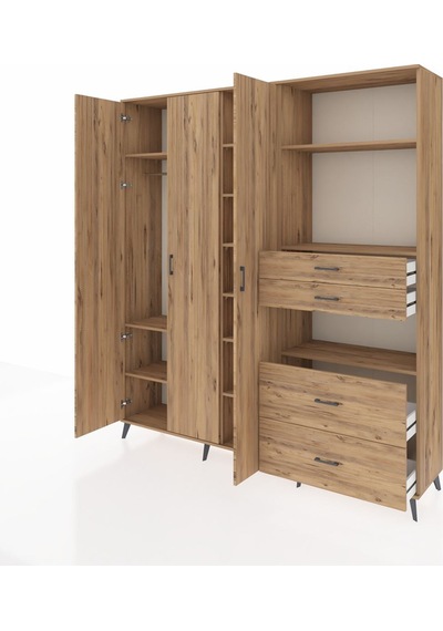 Hyperion Dolap 12 Raflı 4 Çekmeceli Tek Askılı 220x44x243 Çam-çam/çam Atlas Çam/atlas Çam - Atlas Çam
