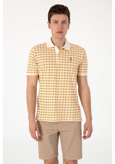 U.S. Polo Assn. Erkek Regular Fit Polo Yaka Krem Desenli Tişört 50299672-VR071
