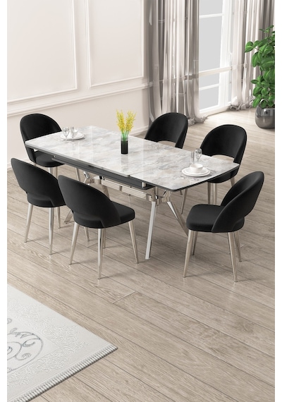 Canisa Weps Serisi 89x150 Açılabilir Lak Panel Rampla Gri Krom Ayak Masa Takımı Ve 6 Siyah Sandalye Rampla Gri Masa Siyah Sandalye Krom Ayak Canisa Weps Serisi 89x150 Açılabilir Lak Panel Rampla Gri Krom Ayak Masa Takımı Ve 6 Siyah Sandalye Rampla Gri Masa Siyah Sandalye Krom Ayak
