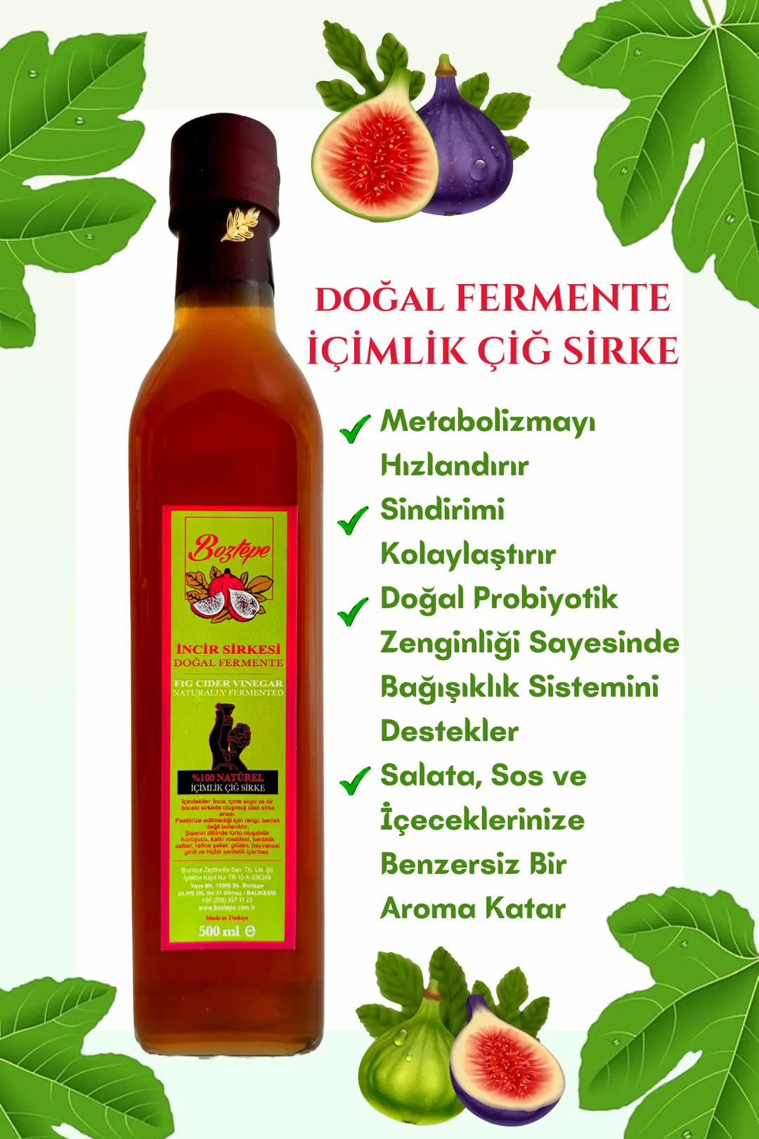 500 Ml İncir Sirkesi Doğal Fermente Cam