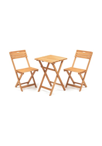 Dekor 2+1 Katlanır Minderli Ahşap Bistro Set - Natürel - 50x50 Cm