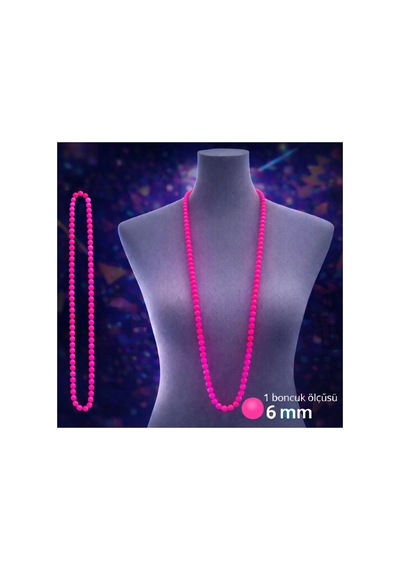 Neon Pembe Boncuk Kolye 80 Cm Retro 80 Ler 90 Lar Parti Aksesuarı Bx40 Diğer