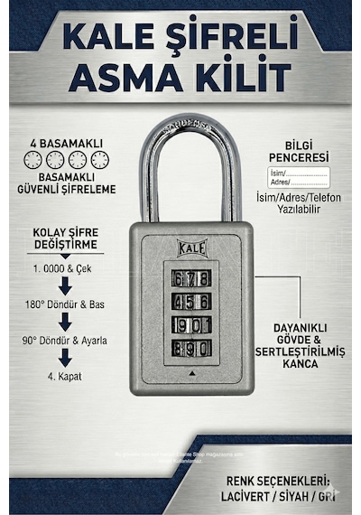 Kale Kilit 4 Haneli Şifreli Asma Kilit - Gri Valiz Ve Dolap Kilidi