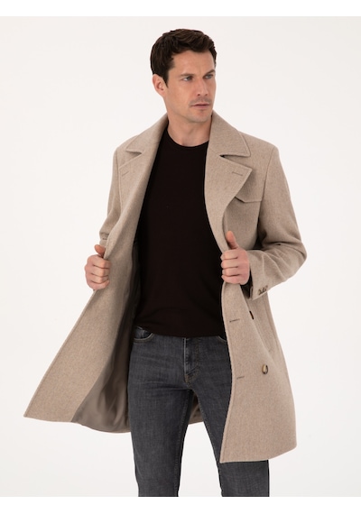Cacharel Bej Regular Fit Yün Karışımlı Kaban Kaşe