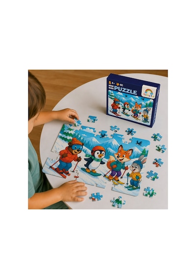 Hayvanlar Kayakta Mini Puzzle 40 Parça 3-7 Yaş Eğitici Çocuk Puzzle Yapboz