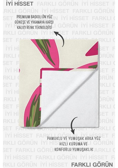 Tropikal Yapraklı Büyük Boy Plaj Havlusu - Bohem Pembe Yeşil Hızlı Kuruyan Mikrofiber Havlu Ayaz Lavanta