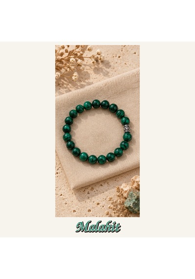 Malahit Taşı Bileklik 8 Mm, Unisex, Elastik Çok Renkli