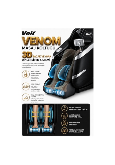Voit Venom Masaj Koltuğu – Tablet Kontrollü, Bluetooth Hoparlörlü, Kurulum Gerektirmez