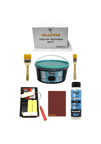 Rich 2500cc 3,5kg Multi Surface Siyah Dolap Boyama Seti Mobilya Boyama Seti Mat Vernik Tava Rulo Set