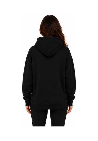 Herkesemoda Renkli Kurdeleler Baskılı Kapüşonlu 2 İplik Şardonlu Sweatshirt Siyah