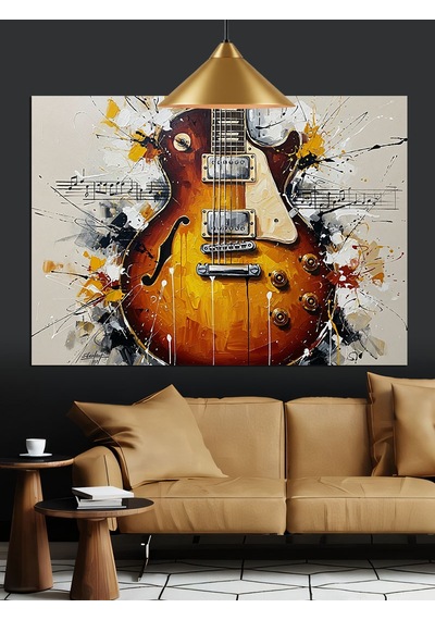 Soyut Gitar Sanat Boyama Dekoratif Kanvas - Mdf Ahşap Tablo