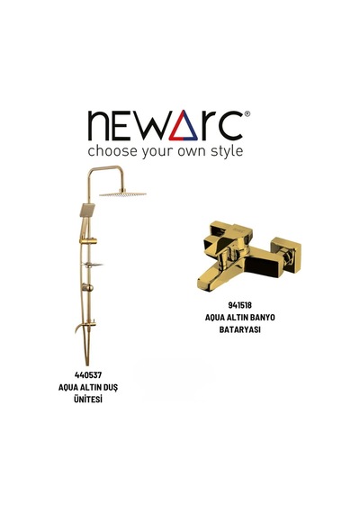 Newarc Aqua 941518 Banyo Bataryası + 440537 Duş Ünitesi Set Altın