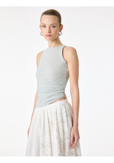 Koton Slim Fit Asimetrik Kesim Drapeli Metalik İplik Detaylı Simli Fitilli Bluz Yeşil 6sak10025uk