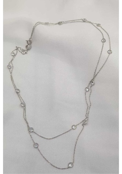 Vog Zirconia Büyük Taşlı Uzun Boy 90 Cm Beyaz Renk 925 Ayar Gümüş Sevgiliye,anneye,arkadaşa Kolye