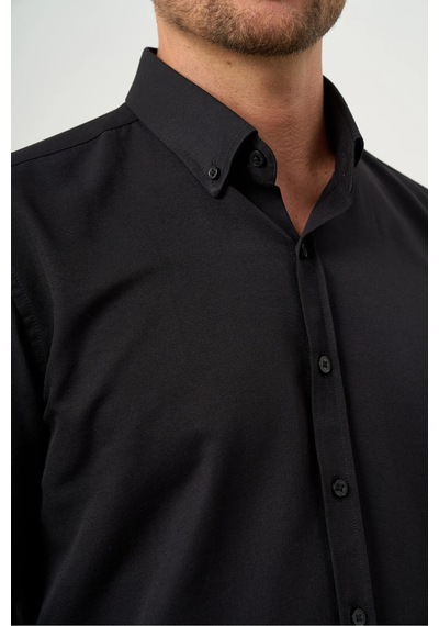 Morven Erkek Siyah Oxford Slim Fit Düğmeli Yaka Gömlek 99ms004001001 Siyah