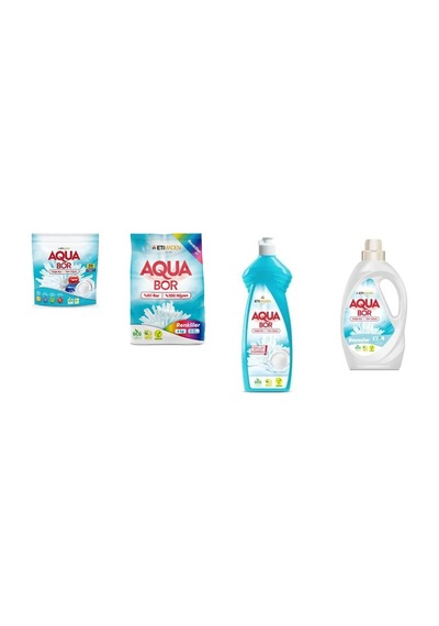 Aquabor Doğal Mineralli Tablet + 4 Kg Renkliler + Elde Bulaşık + Sıvı Beyaz 4 Lü Set