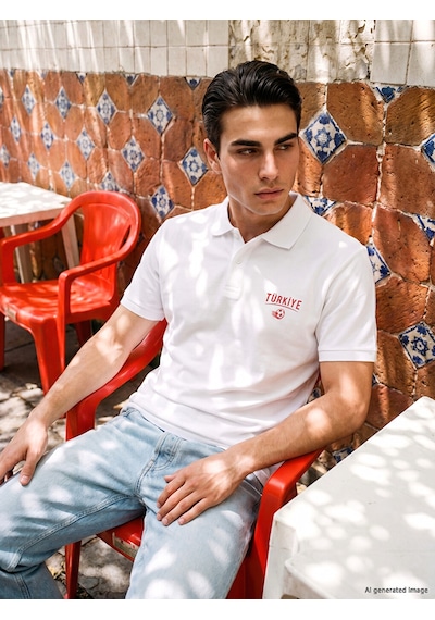 Lcwaıkıkı Classic Beyaz Polo Yaka Türkiye Baskılı Erkek Tişört