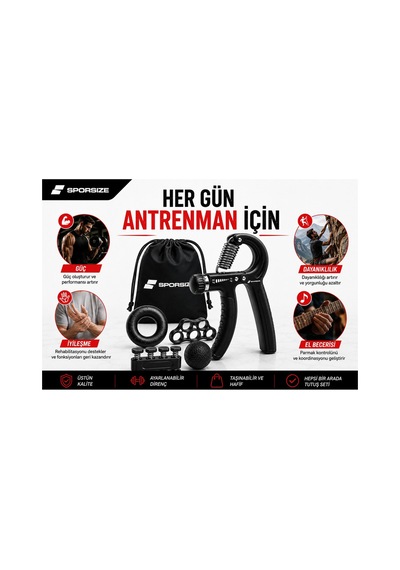 El Yayı, El Sıkma Ve Bilek Güçlendirici Set, 10-60 Kg Siyah