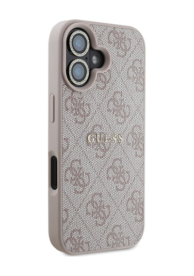 Apple Uyumlu iPhone 16 Guess Lisanslı 3'lü Aksesuar Seti Kılıf-ekran Koruyucu-lens Koruyucu Pembe