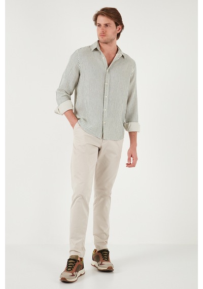 Buratti Çizgili Regular Fit Pamuklu Uzun Kollu Erkek Gömlek Cf25S129721 Açık Haki
