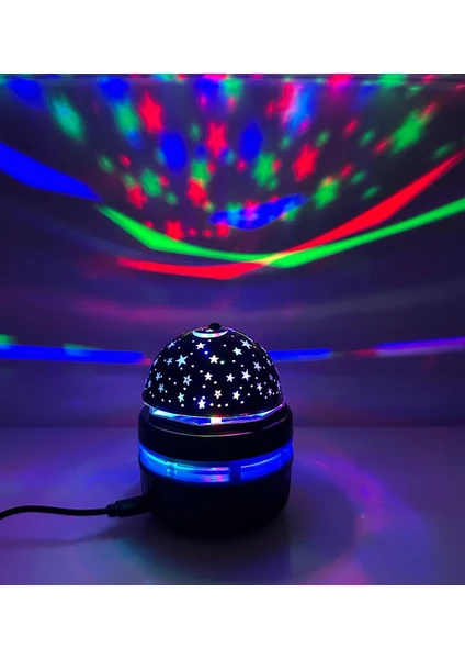 360 Dönen Led Disko Işığı Usb Renkli Gece Lambası Parti Oda Bar Kulüp Aydınlatma Siyah
