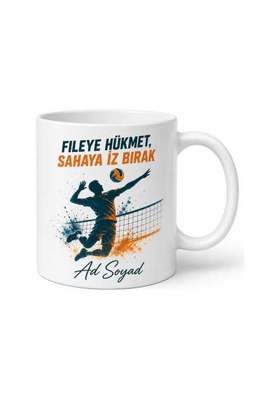 Voleybolcuya Hediye Smaçör Ruhu File Sultanı Zıplama Gücü Baskılı Porselen Kupa Bardak Beyaz / Çok Renkli