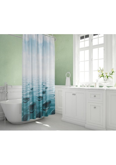 Zethome Tropik Banyo Duş Perdesi 5075 Çift Kanat 2X120X200 Turkuaz