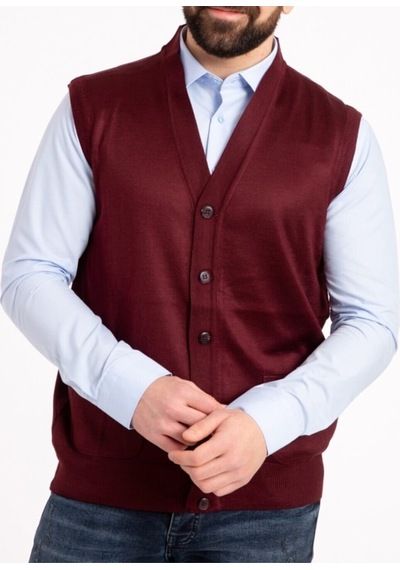 Nacar Store Erkek Bordo Ince Yün Triko Örgü Yelek