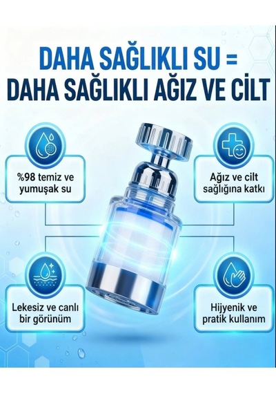 2 Adet Musluk Ucu Filtre Mutfak Ve Lavabo Için Açık Gri