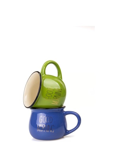 Mukko Home 2'li Emaye Görünümlü Renkli Porselen Kupa Seti Good Morning Gold Yazılı 250 Ml,mavi & Yeşil Beyaz - Çok Renkli Mukko Home 2'li Emaye Görünümlü Renkli Porselen Kupa Seti Good Morning Gold Yazılı 250 Ml,mavi & Yeşil Beyaz - Çok Renkli