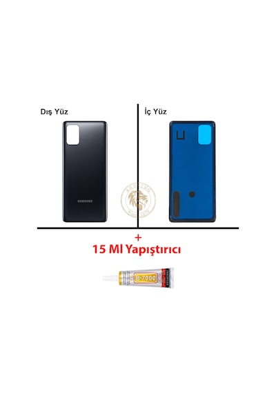Samsung Galaxy M51 Siyah Renk Arka Kapak + B7000 Yapıştırıcı Arka Cam Batarya Kapağı Pil Kapağı Lazer Kesim Back Cover Galaxy M51 Uyumlu