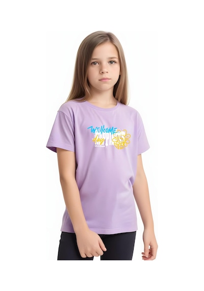 Fyk Kids Kız Çocuk Wellcome Happines Baskılı Tişört Lila