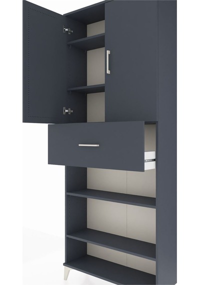Arges Dolap 5 Raflı Tek Çekmeceli 2 Kapaklı 88x30x221 Antrasit-antrasit Antrasit