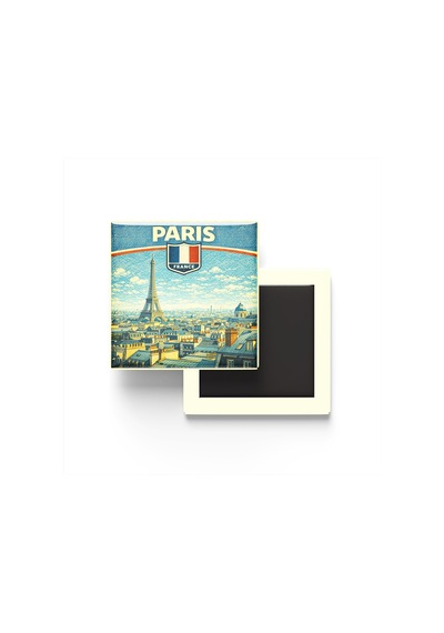 Fransa Paris Şehri Temalı Vintage Buzdolap Magneti 9x9 Cm
