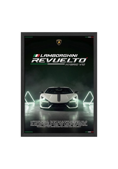 Lamborghini Revuelto Siyah Ahşap Çerçeveli Poster, Dekoratif Araba Duvar Tablosu