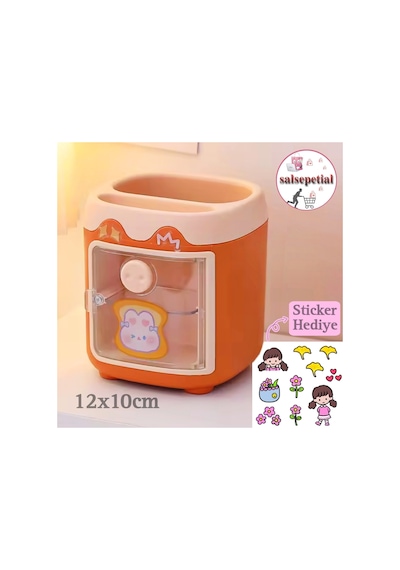 Kawaii Sevimli Kalem Kutusu Masaüstü Kalemlik Kawaii Kapaklı Kalem Kutusu Masa Üstü Organizer Turuncu Kapaklı