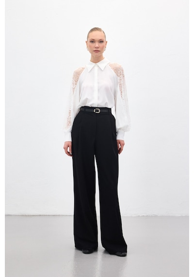 Sateen Lena Palazzo Pantolon - Siyah-136957 siyah
