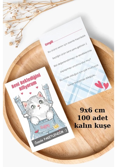 100 Happy Cat Teşekkür Kartı - Kedili Teşekkür Kartı - Not Kartı