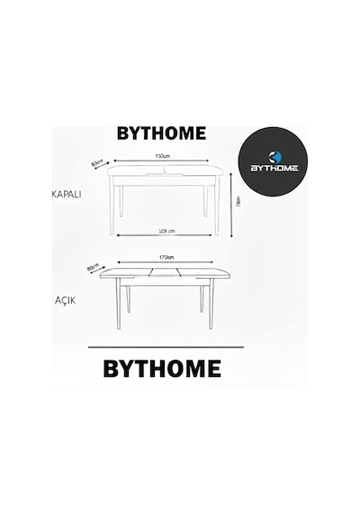 Byt Home Mutfak Masası Açılabilir Masa 6 Kişilik Masa Ahşap Masa Efes Beyaz