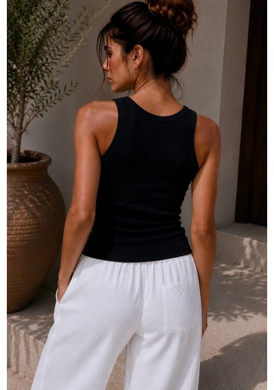 Bb Butik Basic Soft Cotton Fitilli Pamuk Basic Atlet Vücuda Oturan Kalıp Md3571 Siyah