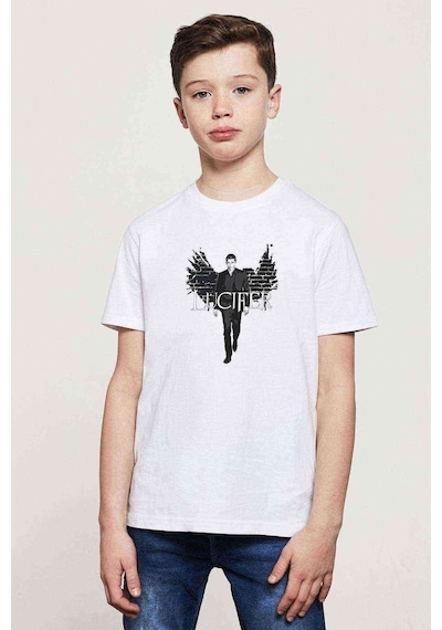 Tshirthane Lucifer King Of Hell Upscaled Baskılı Unisex Çocuk Beyaz T-Shirt