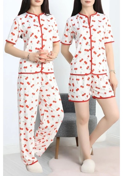 Seka Store Seka Milan 3'lü Pijama Takımı Seti Beyazkiraz - 50596.1857. Çok Renkli