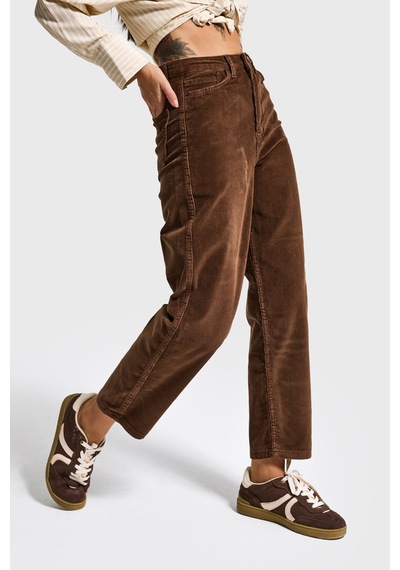 Itsbasic Kadın Kahve Renk 26w5-42 Relax Fit Elastan Kumaş Velvet Kadife Kumaş Pantolon Kahverengi